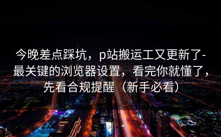 今晚差点踩坑,p站搬运工又更新了-最关键的浏览器设置,看完你就懂了,先看合规提醒(新手必看) 今晚差点踩坑,p站搬运工又更新了-最关键的浏览器设置,看完你就懂了,先看合规提醒(新手必看)